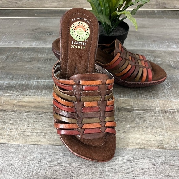 EARTH SPIRIT Gelron Birch Leather Brown Earthtone platform Sandal Slide Size 6.5 - Picture 6 of 11